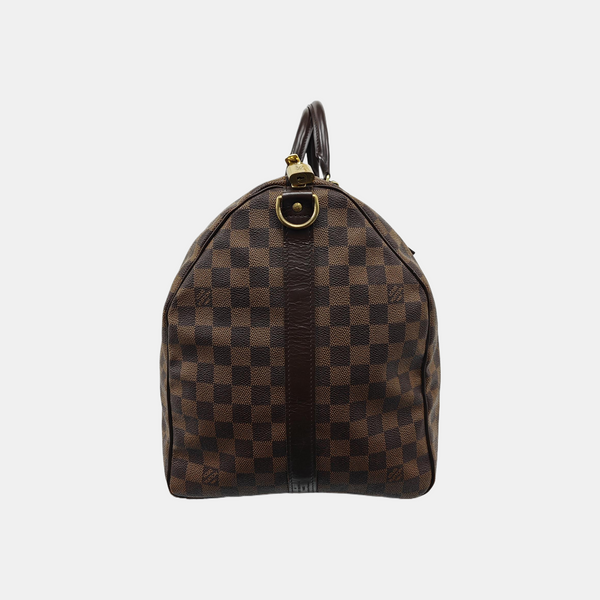 KEEPALL 55 Damier Ebene Coated Canvas Brown