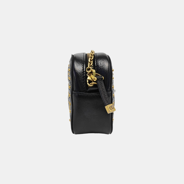 Cannage Calfskin Shoulder Bag Black