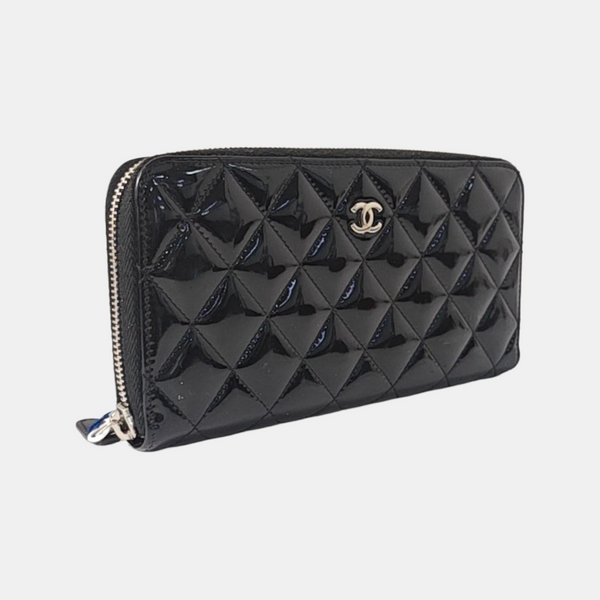 Quilted Patent Leather Wallet Black