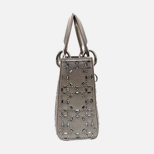 Lady Dior Mini Cannage Silk Satin Gray