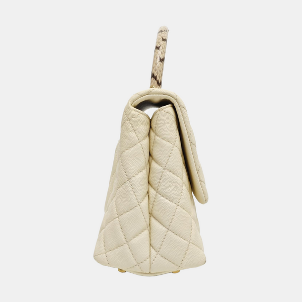 COCO HANDLE Medium Quilted Grained Calfskin Beige