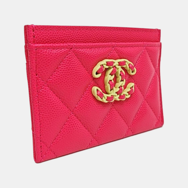 CHANEL 19 Small Quilted Grained Calfskin Red Card Holder