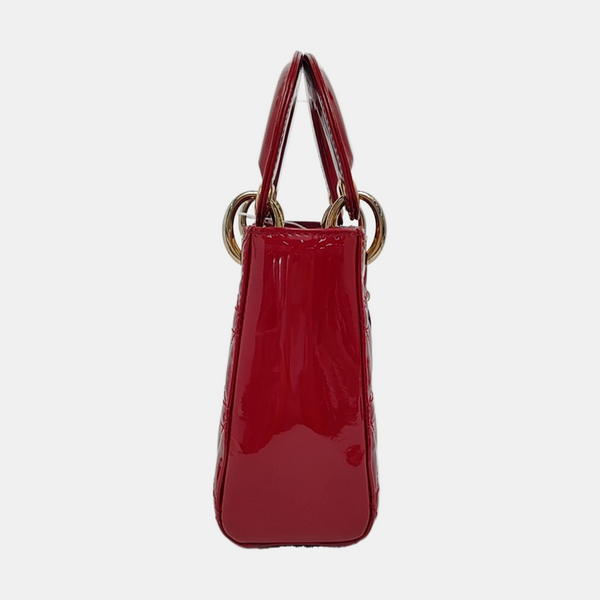 Lady Dior Mini Cannage Patent Calfskin Red