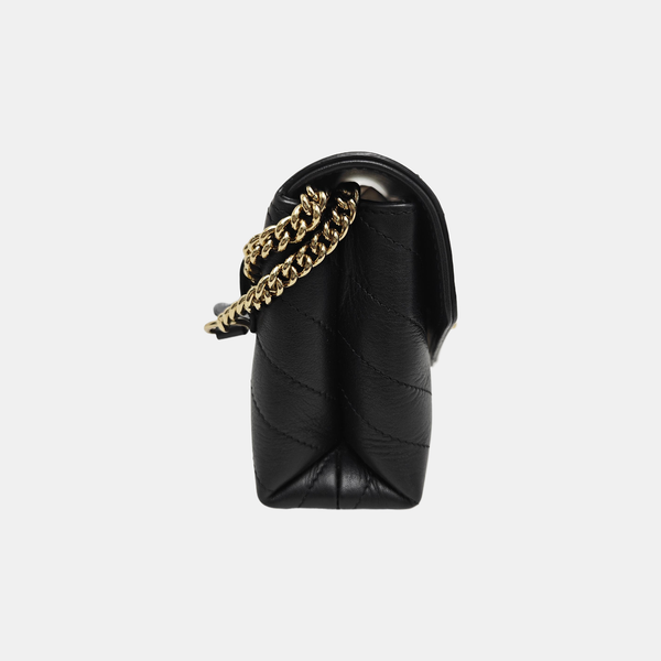 Chevron Calfskin Shoulder Bag Black