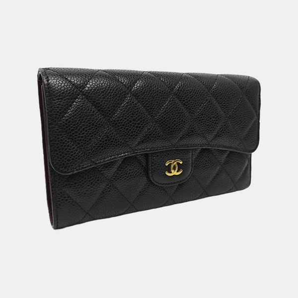 CLASSIC FLAP Mini Quilted Grained Calfskin Black Wallet