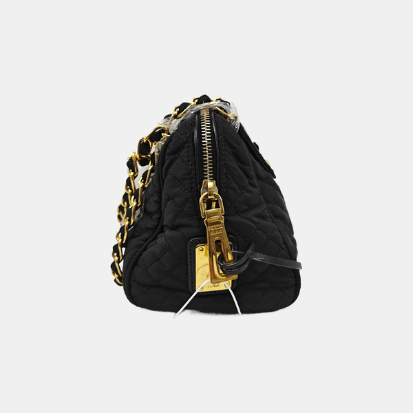 Quilted Nylon Shoulder Bag Black
