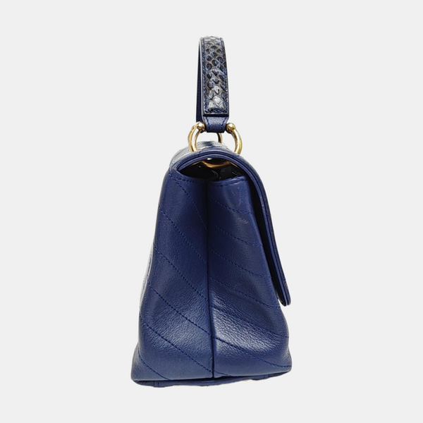 Chevron Calfskin Shoulder Bag Blue