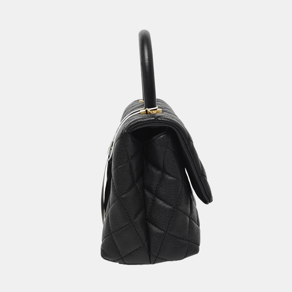 COCO HANDLE Small Quilted Grained Calfskin Black