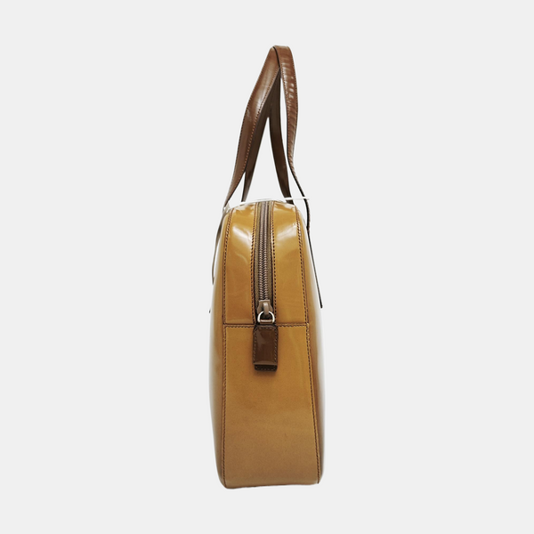 Patent Leather Top Handle Bag Brown