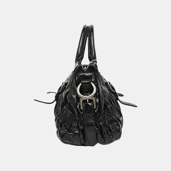 Quilted Patent Leather Tote Bag Black