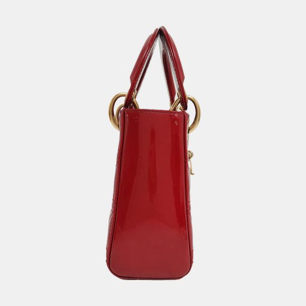 Lady Dior Mini Cannage Patent Calfskin Red