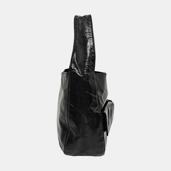 Patent Leather Top Handle Bag Black