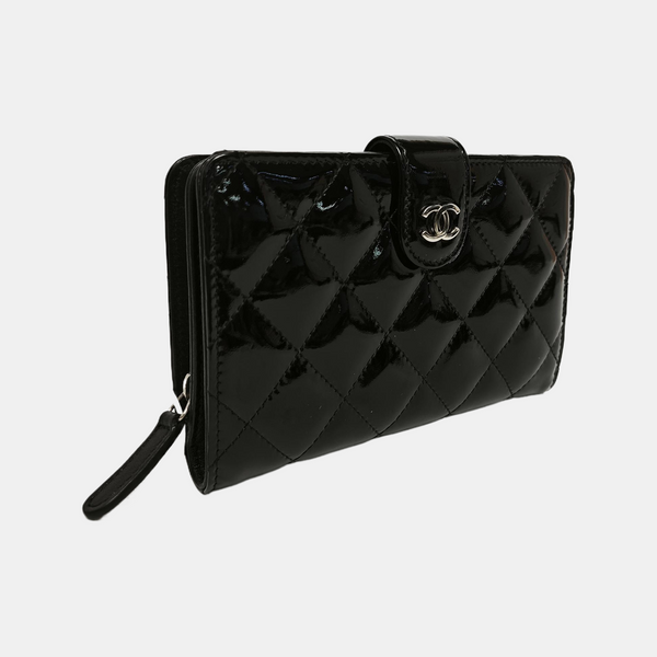Quilted Patent Leather Wallet Black