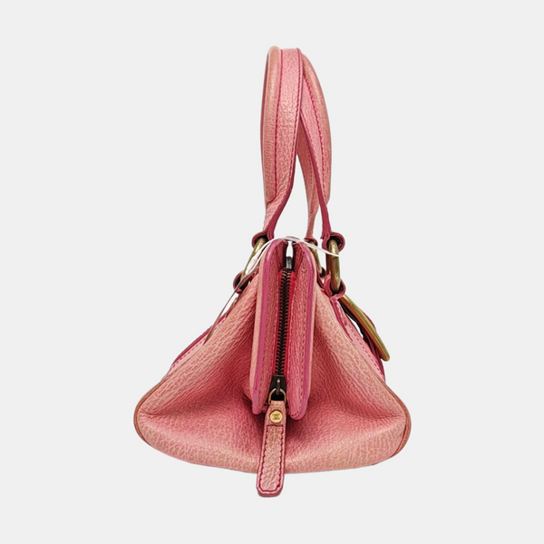 Leather Top Handle Bag Pink