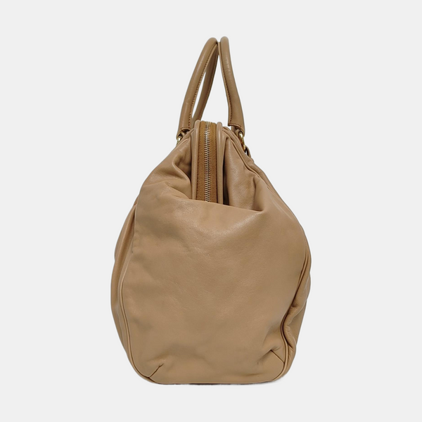 Quilted Calfskin Tote Bag Beige