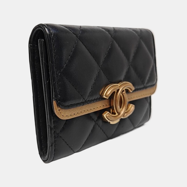 Quilted Lambskin Card Holder Black