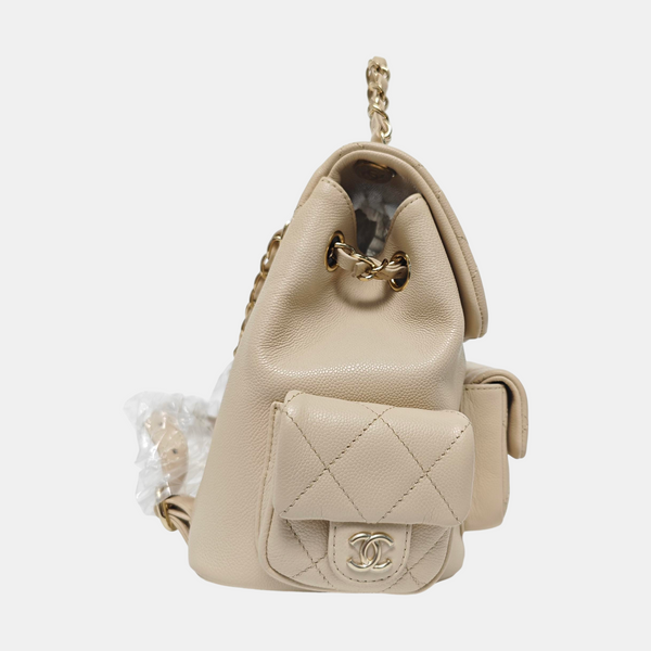 Quilted Grained Calfskin Small Beige