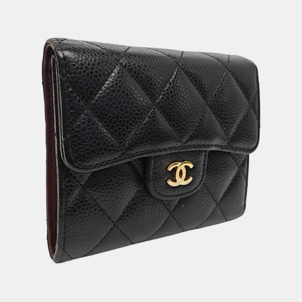 Quilted Grained Calfskin Wallet Black