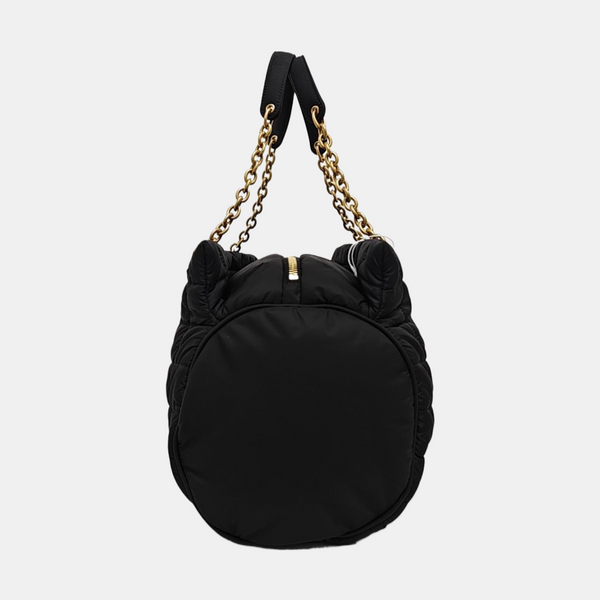 Quilted Nylon Top Handle Bag Black