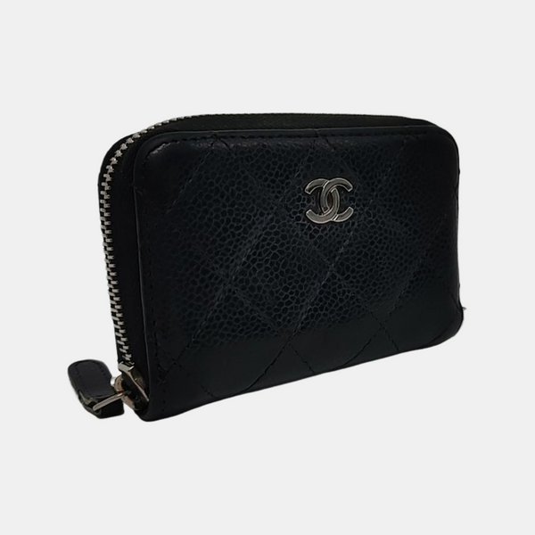 Quilted Grained Calfskin Wallet Black