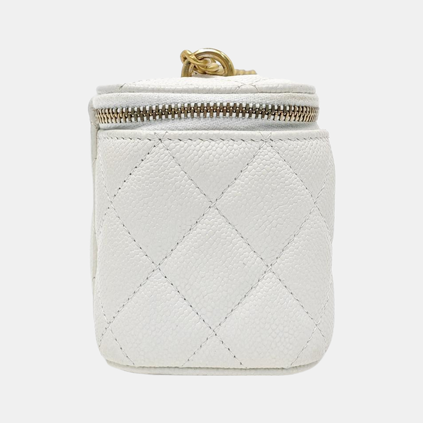 VANITY CASE Small Quilted Grained Calfskin White