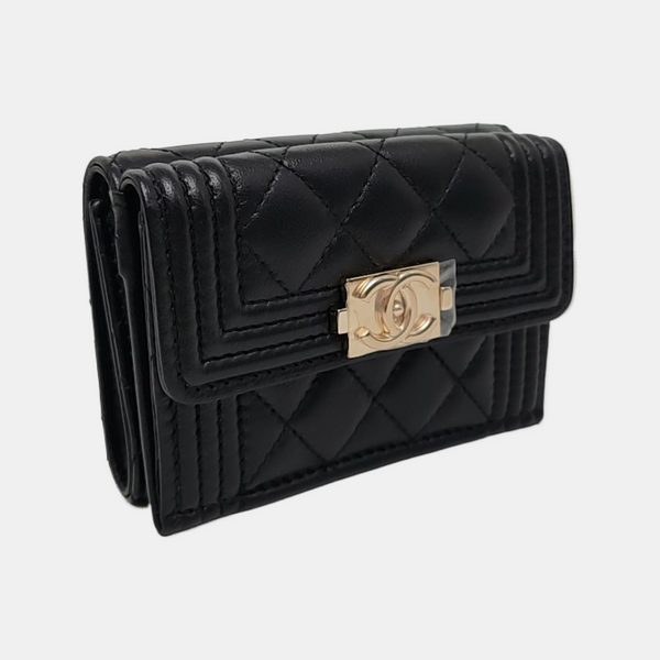 Authenticated pre-owned BOY CHANEL Quilted Lambskin Black Wallet - Wallet at Looply