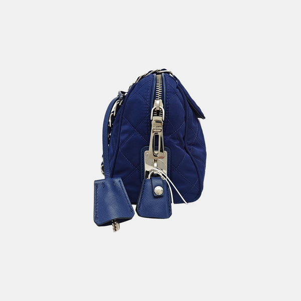 Quilted Nylon Shoulder Bag Blue