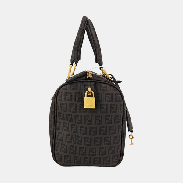 Coated Canvas Top Handle Bag Brown