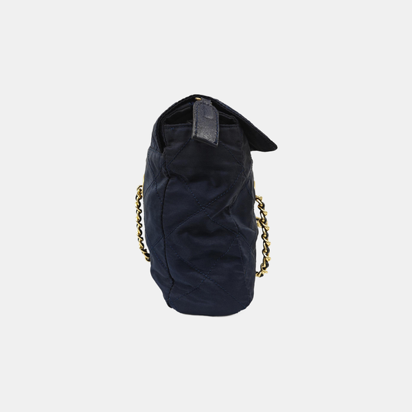 Quilted Nylon Shoulder Bag Blue