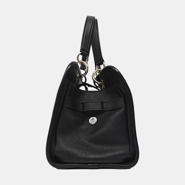 Quilted Grained Calfskin Tote Bag Black