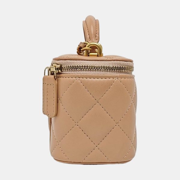 VANITY CASE Mini Quilted Lambskin Beige