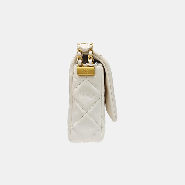 CHANEL 19 Small Quilted Calfskin White