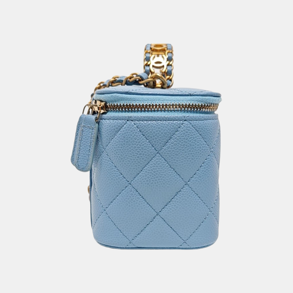 VANITY CASE Small Quilted Grained Calfskin Blue