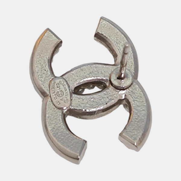 CC Logo Metal Silver Stud Earrings