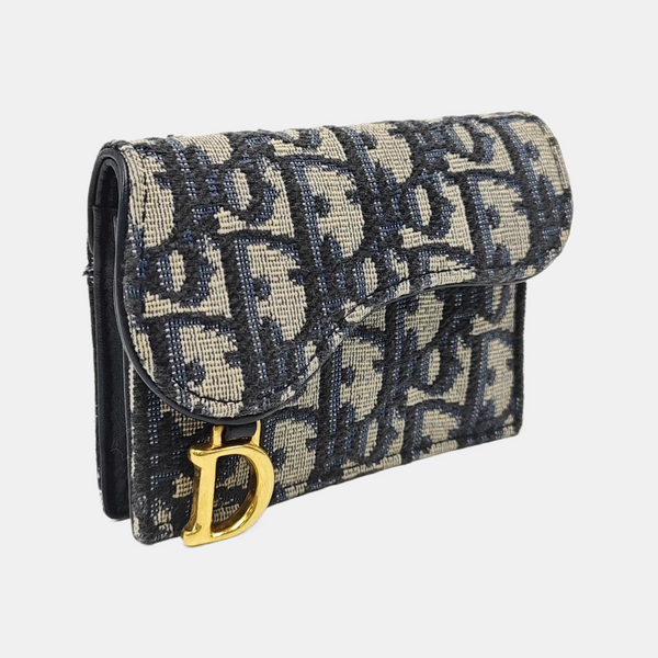 Saddle Mini Oblique Canvas Blue Wallet