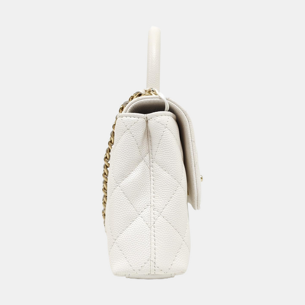 COCO HANDLE Mini Quilted Grained Calfskin White