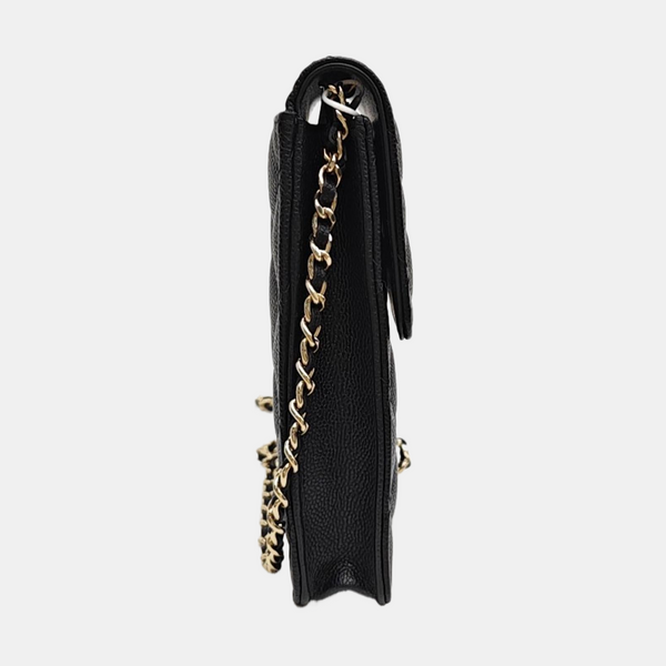 Quilted Grained Calfskin Shoulder Bag Black
