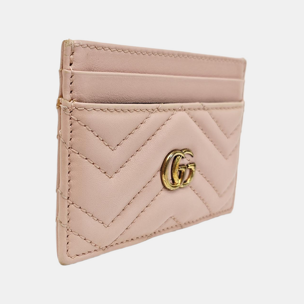 GG Marmont Mini Quilted Leather Pink Card Holder