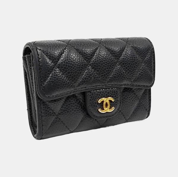 CLASSIC FLAP Quilted Grained Calfskin Black Card Holder