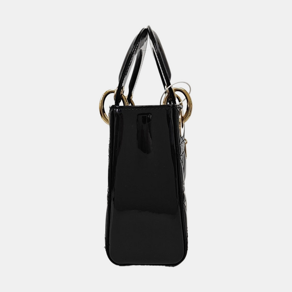 Lady Dior Mini Cannage Patent Leather Black
