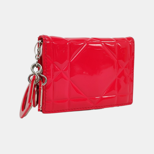Cannage Patent Leather Card Holder Red