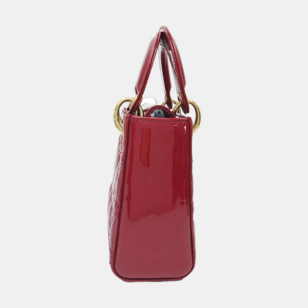 Lady Dior Mini Cannage Patent Calfskin Red