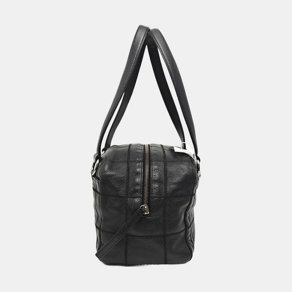 Quilted Grained Calfskin Shoulder Bag Black