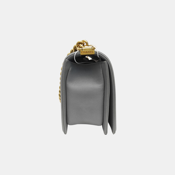 BOY CHANEL Medium Quilted Grained Calfskin Gray