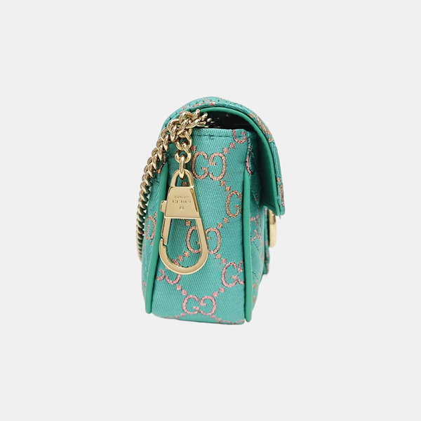 GG Marmont Super Mini Quilted Fabric Green