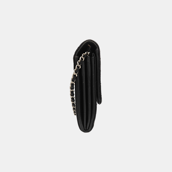 Quilted Patent Leather Top Handle Bag Black