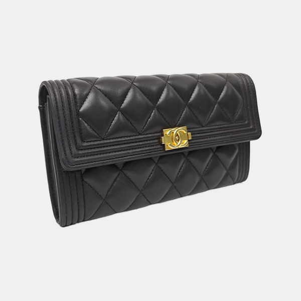 BOY CHANEL Mini Quilted Lambskin Gray Wallet