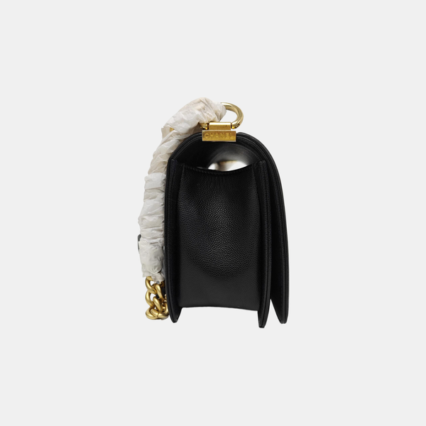 BOY CHANEL Medium Quilted Grained Calfskin Black