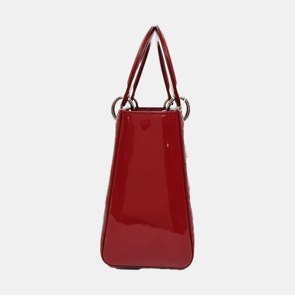 Lady Dior Medium Cannage Patent Leather Red