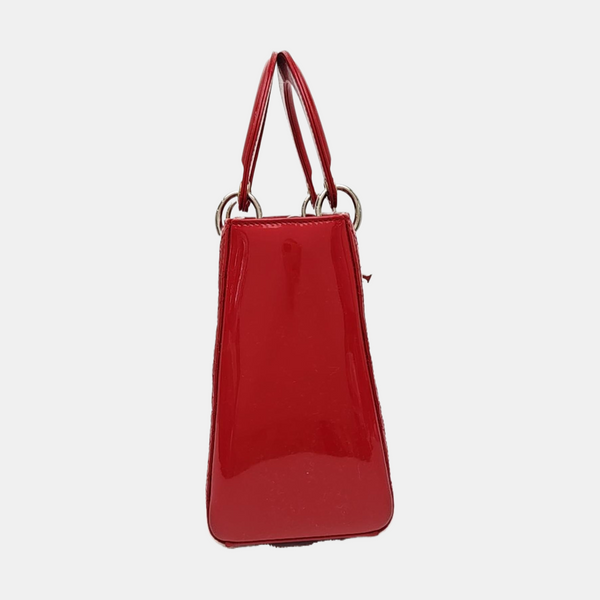 Lady Dior Medium Cannage Patent Leather Red